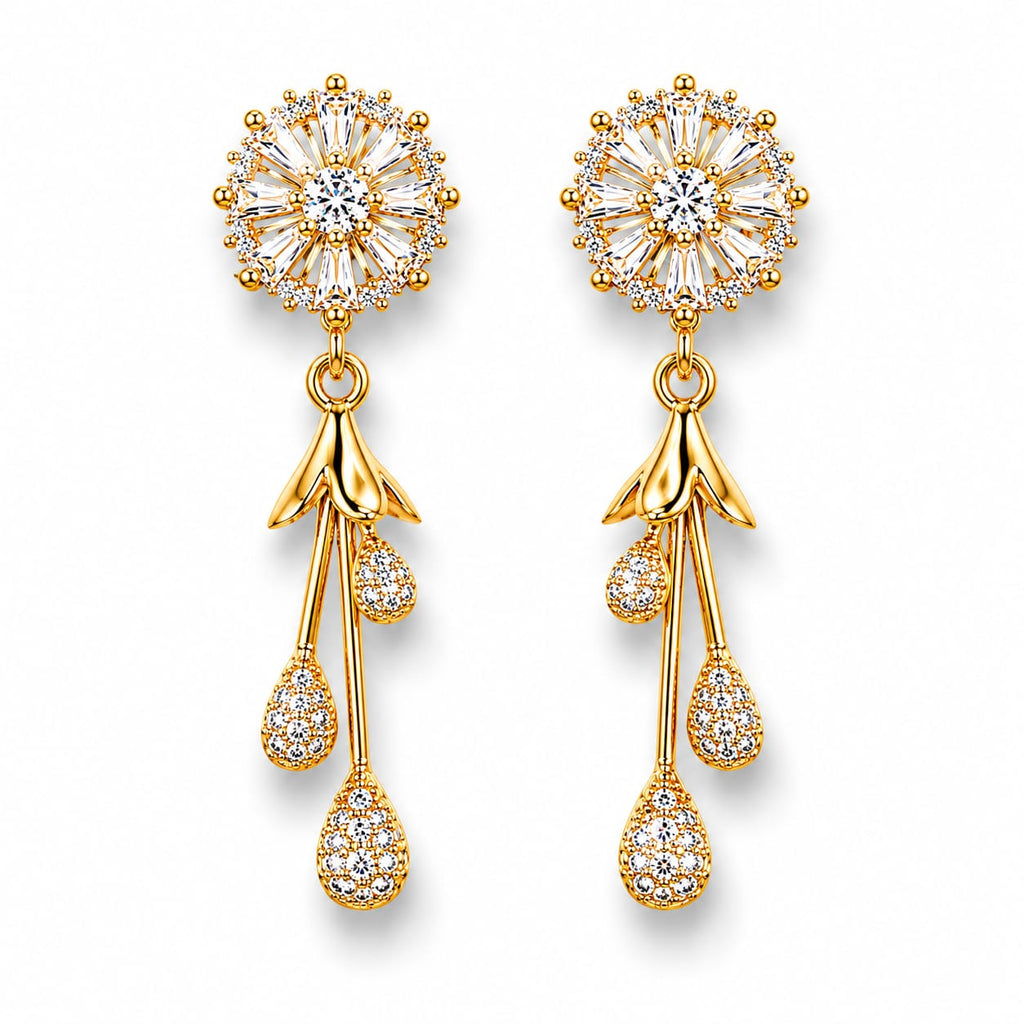 CZ Sunburst & Crystal Teardrop Drop Earrings