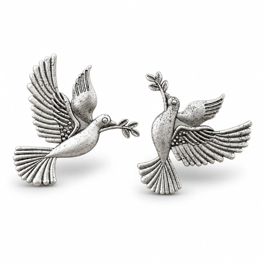 Oxidised Silver Flying Dove Stud Earrings