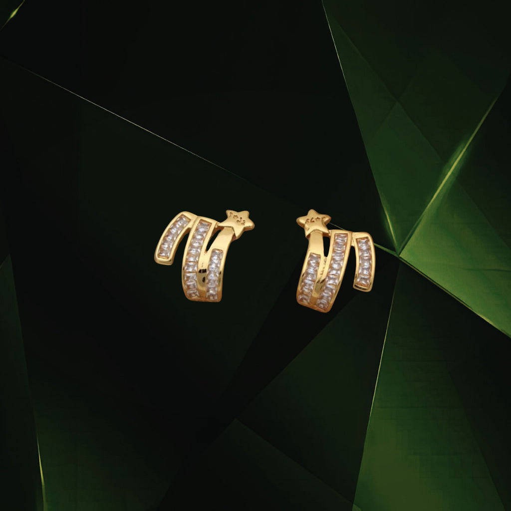 Gold Shooting Star Huggie Earrings – CZ Stone Wrap