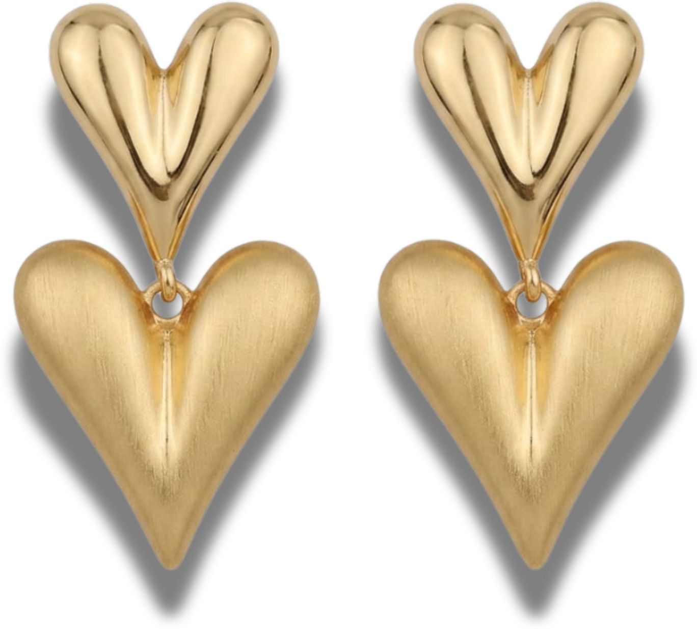 Gold Double Heart Drop Earrings