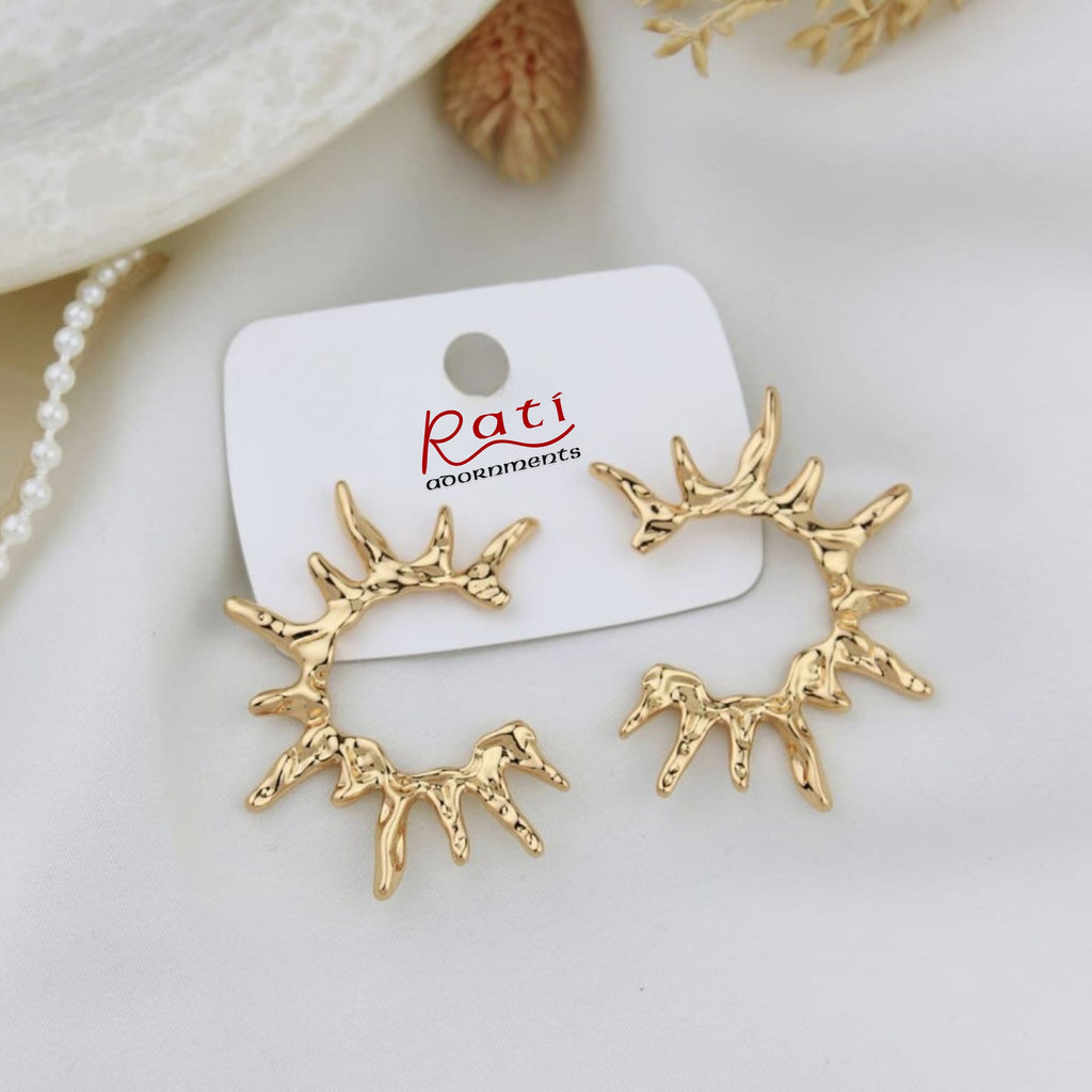 Gold Sun Ray Open Hoop Earrings