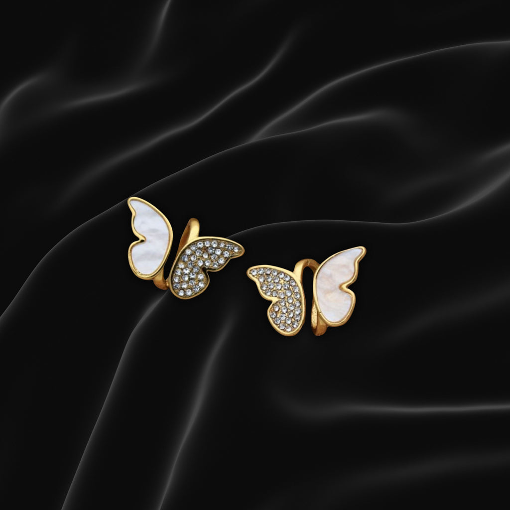 Gold Mother of Pearl & Crystal Butterfly Stud Earrings