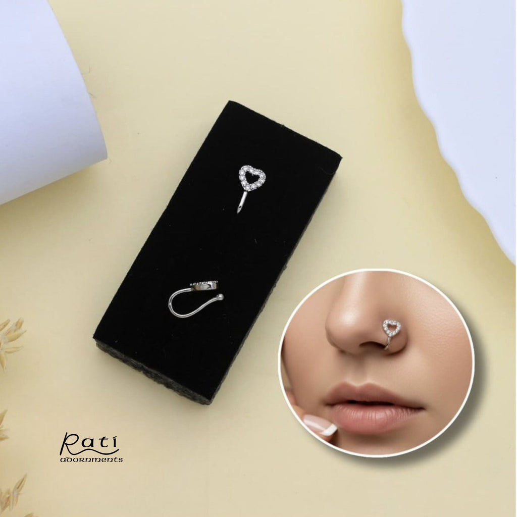 Silver CZ Heart Nose Pin